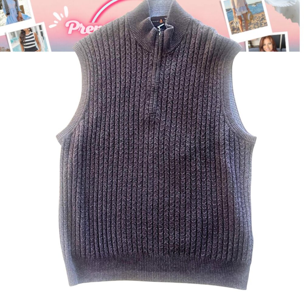 Robert Talbott Men’s Brown Cable Knit Quarter Zip Sweater Vest - Size Large